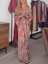 Bohemian Kimono-Inspired Tie-Dye Print Waist-Tie Maxi Dress